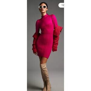 By Anthropologie Turtleneck Sweater Hot Pink Dress Medium NWT